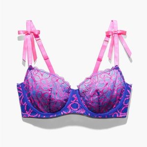 Ribbon Writing Unlined Lace Balconette Bra